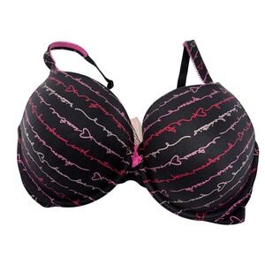 Victoria Secret Body By Victoria Perfect Shape Bra 34DDD Black Pink Script Heart